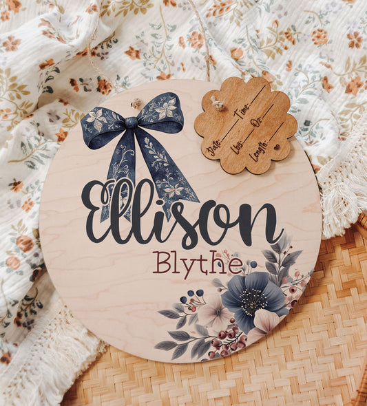 Hospital Door Hanger, Hospital Name Sign, Door Hanger, Winter Floral Coquette Baby Doorhanger, Nursery Name Sign, Newborn Birth Stats