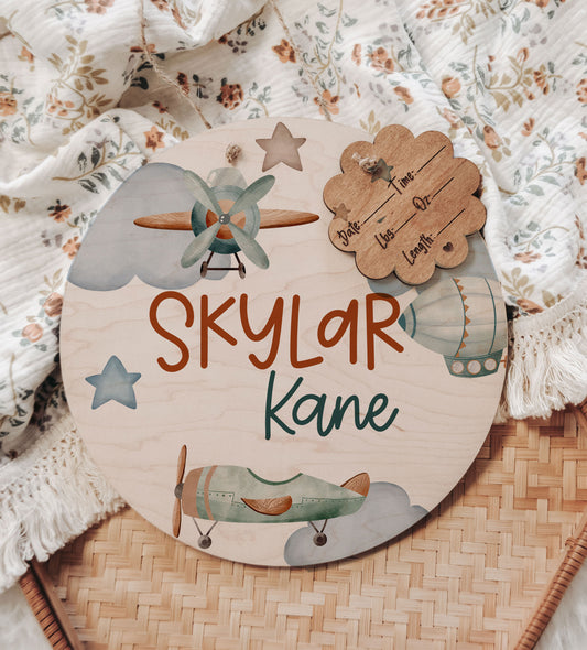 Hospital Name Sign, Door Hanger Boy, Airplanes Baby Doorhanger, Airplanes Nursery Name Sign, Birth Stats Newborn Announcement, Shower Gift