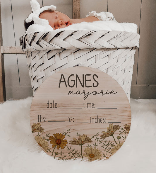 Agnes - Vintage Floral Birth Stats Sign AG001