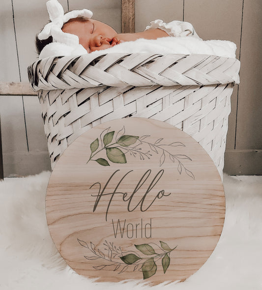 Amelia - Hello World Announcement Wood Sign