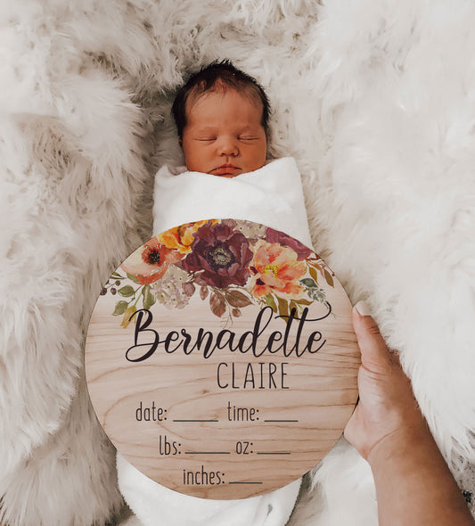 Bernadette - Wood Floral Birth Stats - BD001