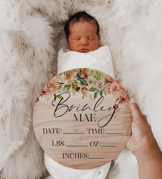 Brinley - Wood Floral Birth Stats - BR001