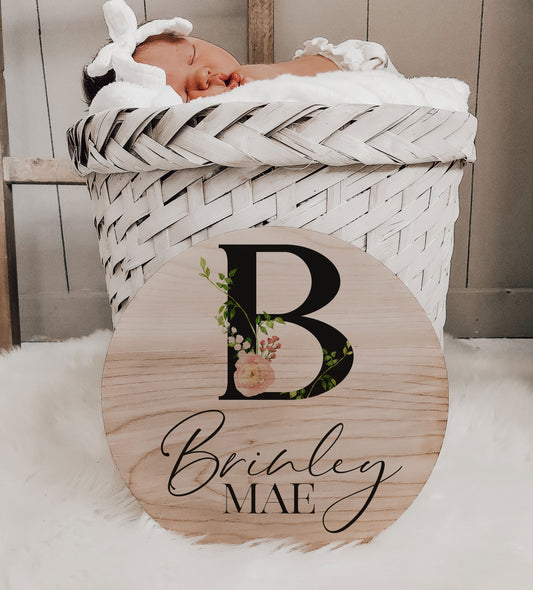 Brinley - Floral Letter Name Announcement Wood Sign - BR002