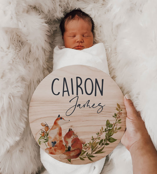 CAIRON - Woodland Fox Baby Announcement Sign CJ002