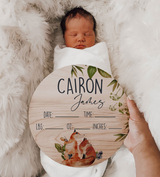 CAIRON - Woodland Fox Baby Stats Sign CJ001