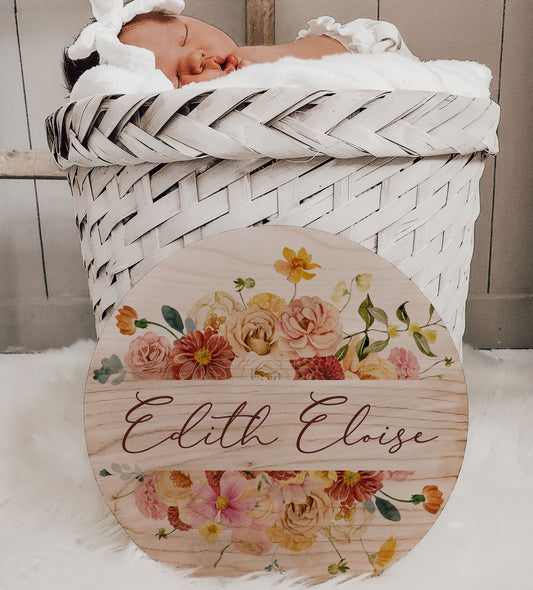 Flowers Birth Announcement Name Sign