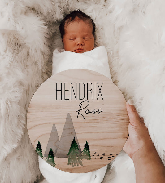 Mountains Baby Name Birth Announcement Wood Sign