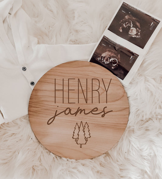 Engraved Woodland Tree Baby Announcement Sign