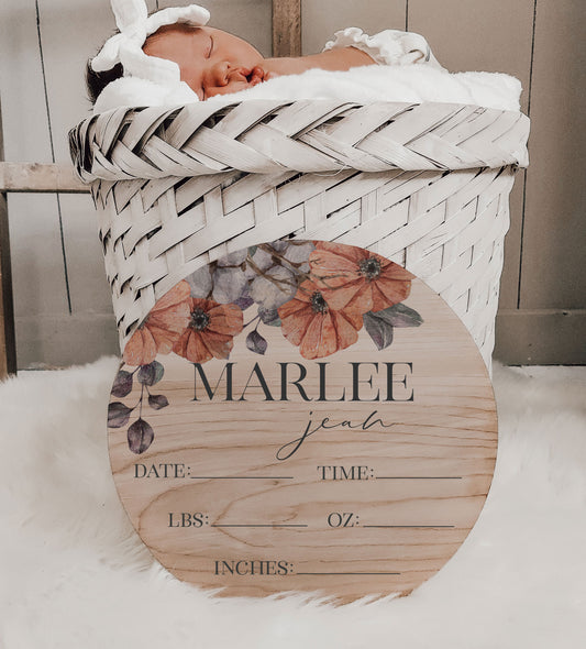 Marlee - Wood Floral Birth Stats - MA001