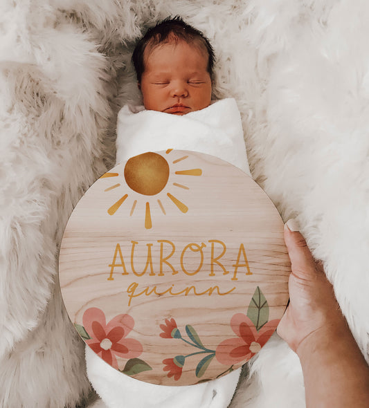 Aurora Collection - Sunshine & Flowers Name Sign Birth Stats Announcement AQ0021