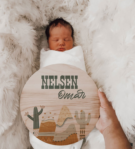 Southwest Cactus Birth Announcement Name Sign