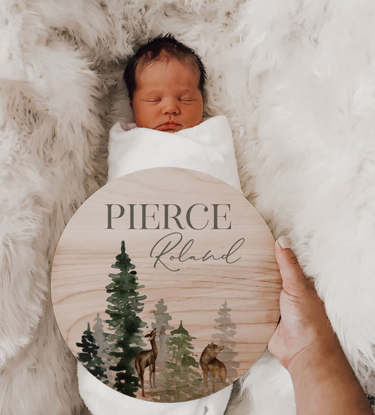 Evergreen Birth Announcement Name Sign