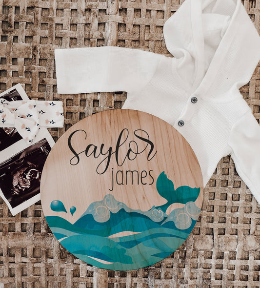 Saylor - Ocean Coastal Birth Announcement Wood Sign