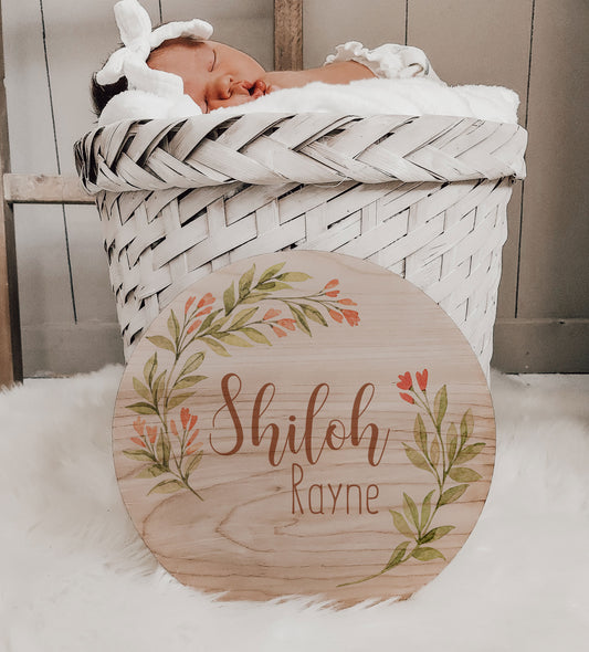 Shiloh - Spring Greenery Name Announcement Sign SH002