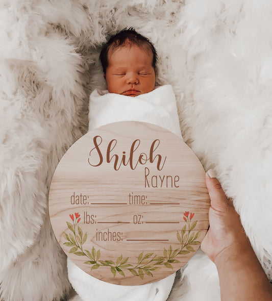 Shiloh - Spring Greenery Birth Stats Sign SH001