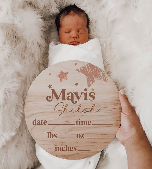 Boho Stars Birth Stats Name Announcement Sign